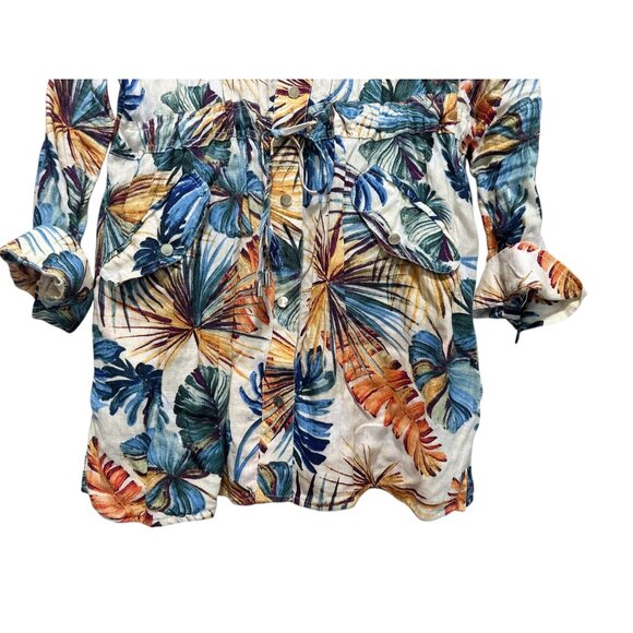 Chicos Tropical Palm Linen Jacket Tunic Women 16-18 XL Multicolor Utility Resort - Picture 8 of 16